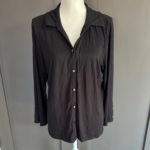 J Jill Black Button-Up Shirt Size L 95%Rayon - Picture 1 of 6